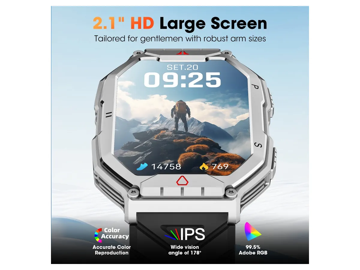 Display and Everyday Controls on the Mingdaln 2.1-inch AMOLED Military Smart Watch