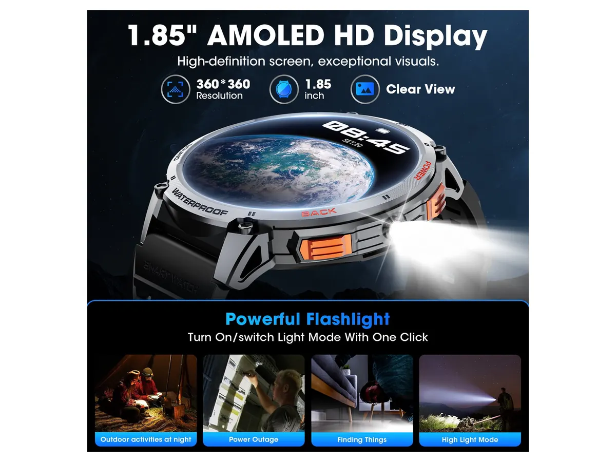 Display and Everyday Controls on the Mingdaln 55MM AMOLED Military Smart Watch