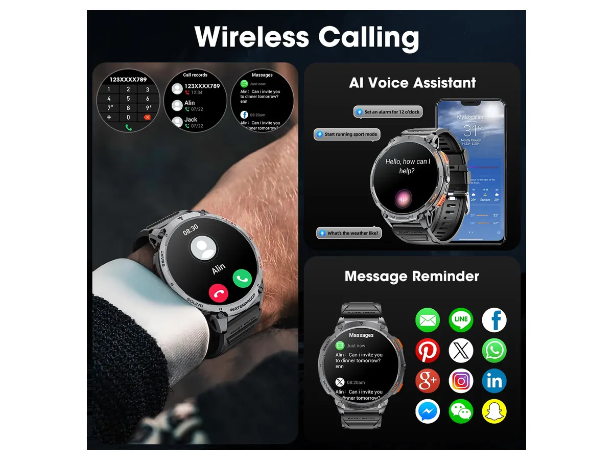 Bluetooth Calling with the Mingdaln 55MM AMOLED Military Smart Watch